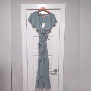 NWT Show Me Your Mumu Jess Ruffle Midi Dress XL Silver Sage Chiffon